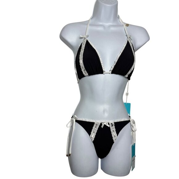Beach Bunny Maddie Bikini Set Top: Medium & Tie Side Bottom: Small Black NWT - Picture 2 of 9
